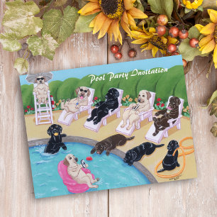 Invitation Carte Postale Poolside Party labradors peinture