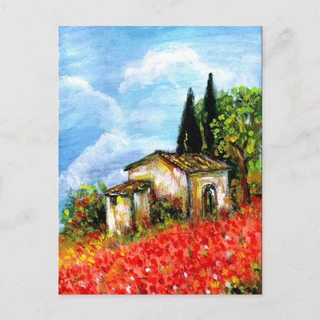Invitation Carte Postale POPIES DANS LE PAYSAGE TOSCANE Champs de fleurs ro (Devant)