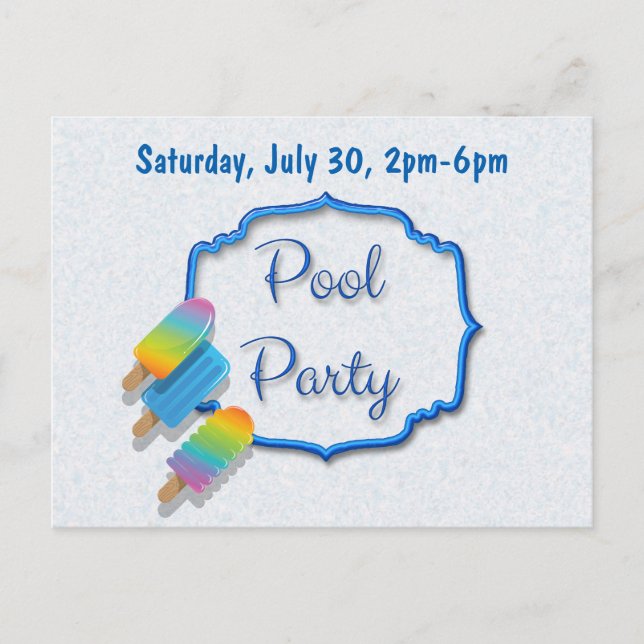 Invitation Carte Postale Popsicle Pool Party (Devant)