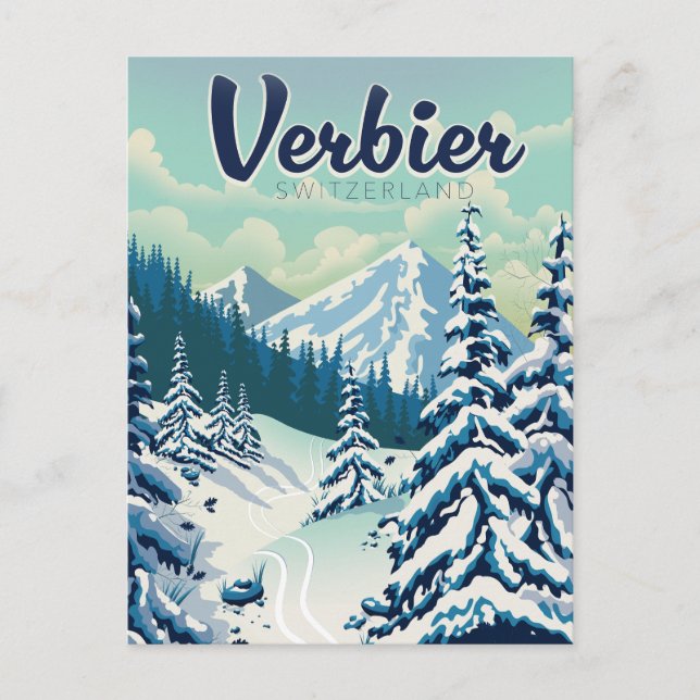 Invitation Carte Postale Poster de voyage Verbier Suisse (Devant)