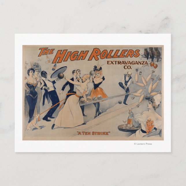 Invitation Carte Postale Poster du Théâtre High RollersBowling Party (Devant)
