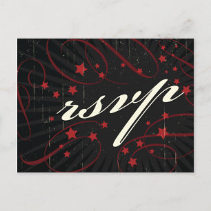 Invitation Carte Postale Poster rustique : Mariage rouge et noir RSVP