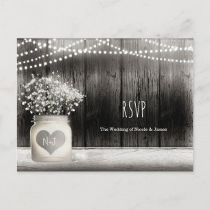 Invitation Carte Postale Pot Mason Jar & Respiration Bébé Mariage Rustique 