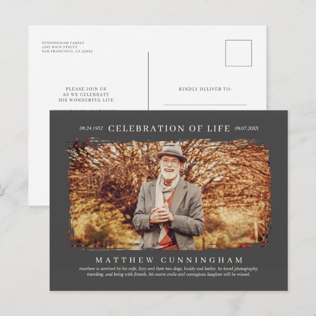 Invitation Carte Postale Pour lui Célébration de la vie moderne simple phot (Devant / Derrière)