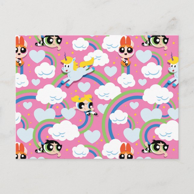 Invitation Carte Postale Powerpuff Girls & Donny Rainbow Motif (Devant)