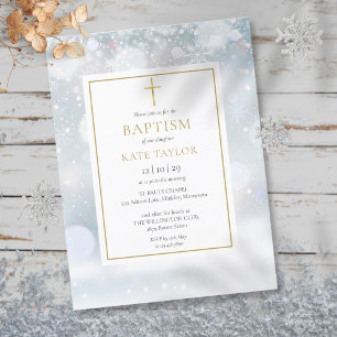 Invitation Carte Postale Premiers Snowflakes Baptême d'hiver Christening