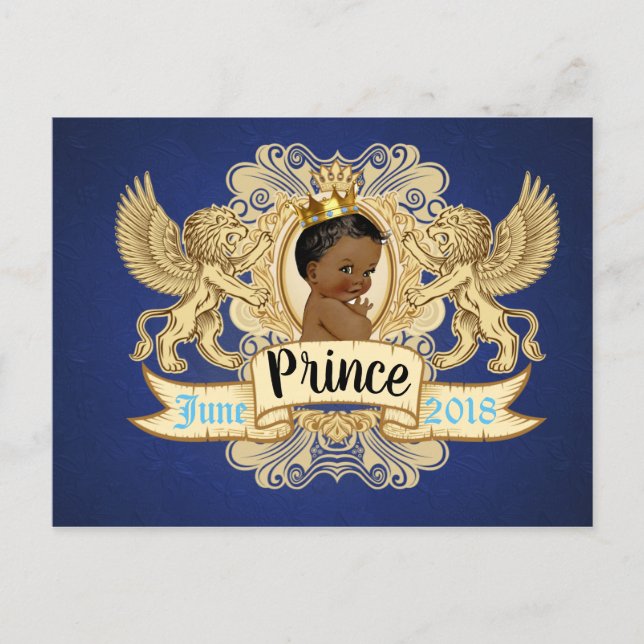 Invitation Carte Postale Prince africain royal|Bleu royal et or (Devant)