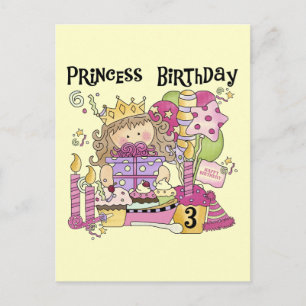 Invitation Carte Postale Princesse de fête 3e anniversaire Tshirts et cadea