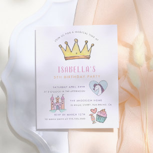 Invitation Carte Postale Princesse Licorne & Château Fête d'anniversaire Co