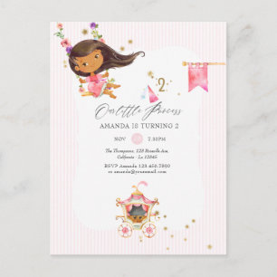 Invitation Carte Postale Princesse rose et or Fille 2e fête d'anniversaire