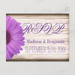 Invitation Carte Postale Purple Daisy Country Rustic Wood RSVP POSTCARDS