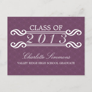 Invitation Carte Postale Purple Vintage Damask 2013 Grad Party Postcard