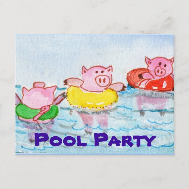 Invitation Carte Postale Quand les porcelets flottent - Cochons de natation (Devant)