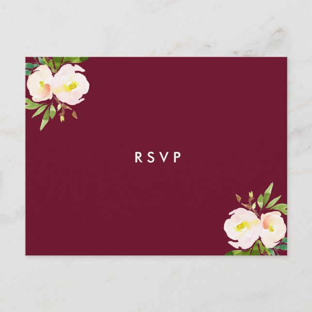 Invitation Carte Postale Quinceanera florale élégant de Bourgogne RSVP (Devant)