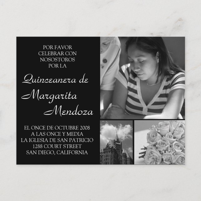 Invitation Carte Postale Quinceanera Invitacion Tarjeta (Devant)