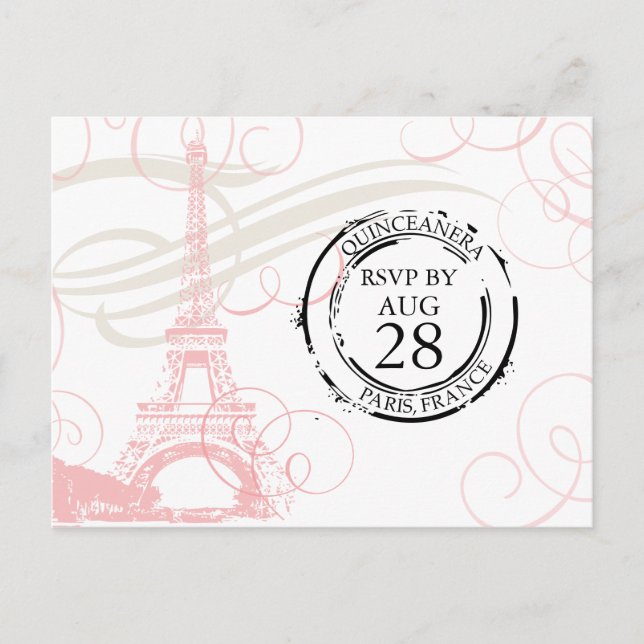 Invitation Carte Postale Quinceanera | Paris Boarding Pass RSVP (Devant)