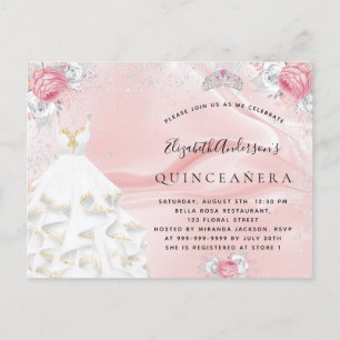 Invitation Carte Postale Quinceanera rose pâle robe de parties scintillant 