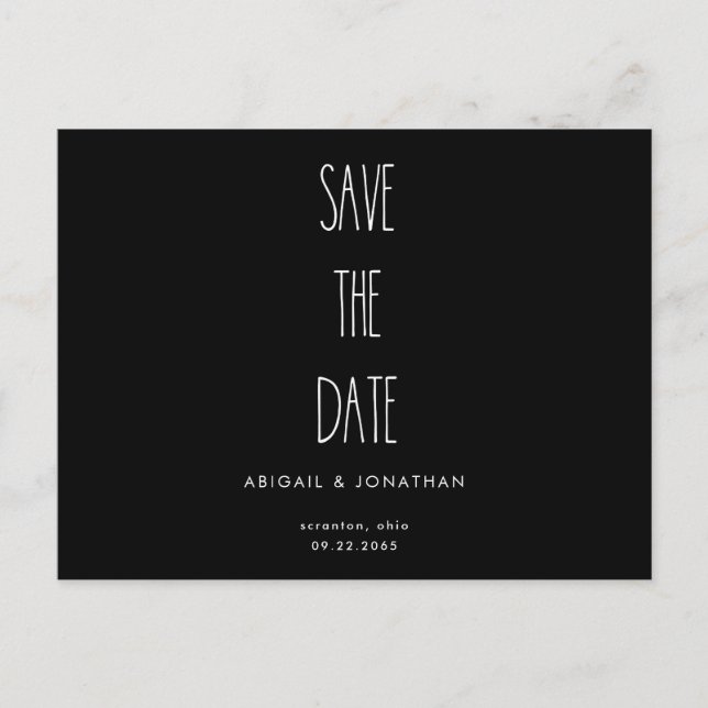 Invitation Carte Postale RaeDunn Mariage noir et blanc Enregistrer la date (Devant)
