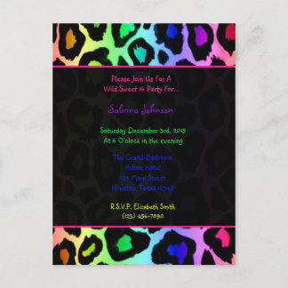 Invitation Carte Postale Rainbow Cheetah Wild Sweet 16 Anniversaire