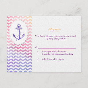 Invitation Carte Postale Rainbow Chevron Nautical Wedding RSVP