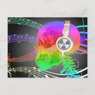 Invitation Carte Postale Rainbow Trippy Skull Music Psychedelic Dance Party