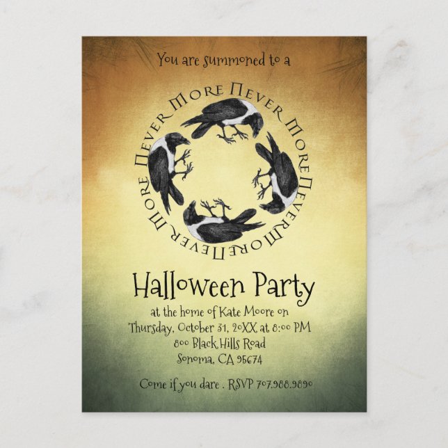 Invitation Carte Postale Ravens Jamais Plus De Fête D'Halloween (Devant)