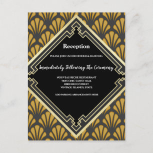 Invitation Carte Postale Réception chic vintage Art Déco noir or formel