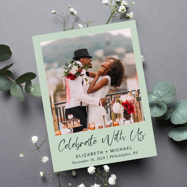 Invitation Carte Postale Réception De Mariage Vert De Sage Photo Chic (Créateur téléchargé)