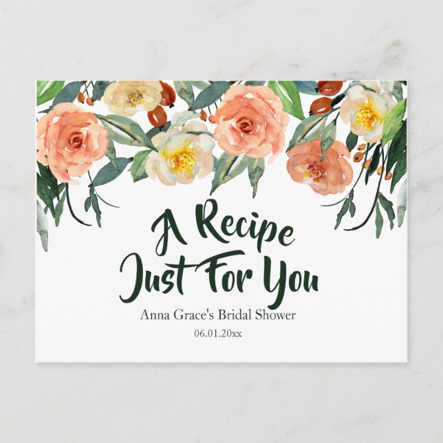Invitation Carte Postale Recette de Baby Shower Floral Automnal (Devant)