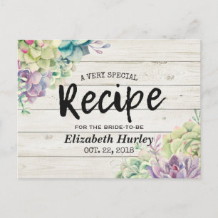 Invitation Carte Postale Recette de douche de mariée Plantes succulentes Bo