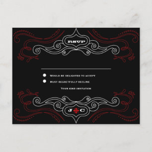 Invitation Carte Postale Red & Black Rock 'n' Roll Music Mariage à thème