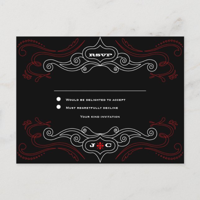 Invitation Carte Postale Red & Black Rock 'n' Roll Music Mariage à thème (Devant)