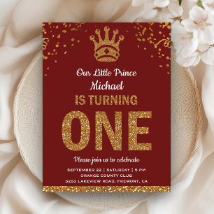 Invitation Carte Postale Red Gold Royal Prince Premier anniversaire