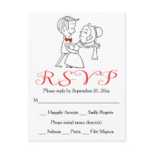 Red RSVP Bride & Groom Mariage noir et blanc