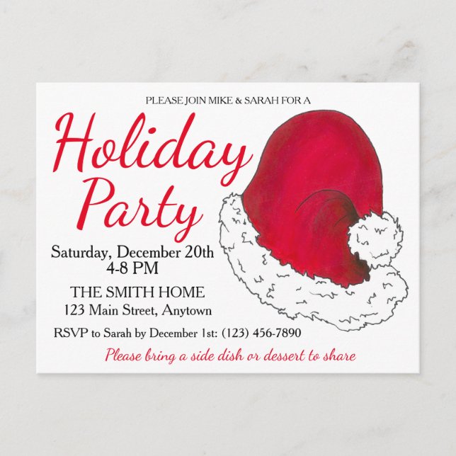 Invitation Carte Postale Red Santa Claus Casquette Noël Fête de Noël (Devant)