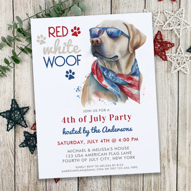 Invitation Carte Postale Red White Woof Patriotic Labrador 4 juillet (Créateur téléchargé)