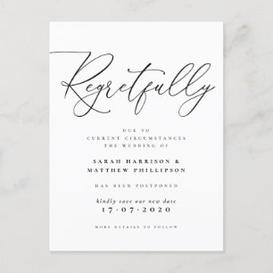 Invitation Carte Postale Regrettablement noir et blanc Mariage reporté