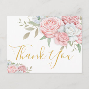 Invitation Carte Postale Remerciements funéraires   Roses roses blanches
