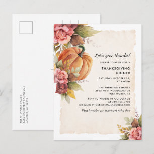 Invitation Carte Postale Remercions Russe Citrouille Thanksgiving