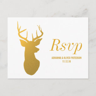 Invitation Carte Postale Renne rustique/Antler d'or épousant RSVP