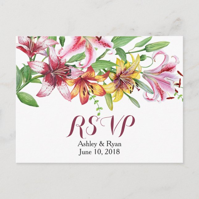 Invitation Carte Postale Réponse au mariage Bouquet de fleurs de lys (Devant)