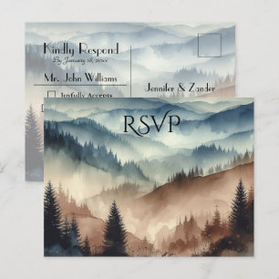 Invitation Carte Postale Réponse au mariage dans les montagnes Dusty Blue e