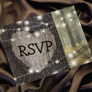 Invitation Carte Postale Réponse au mariage de l'Arbre au Cœur Sculpté