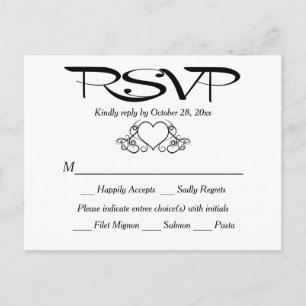 Invitation Carte Postale Réponse de la RSVP aux mariages de coeur en noir e