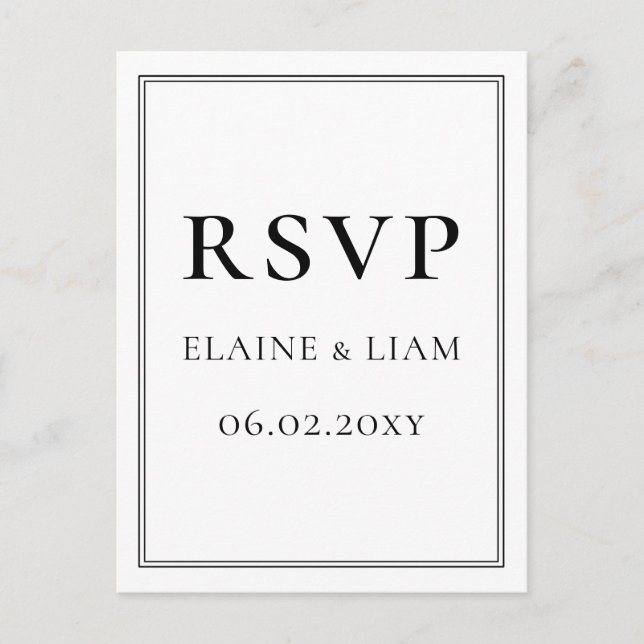 Invitation Carte Postale Réponse de mariage à monogramme noir et blanc mini (Devant)