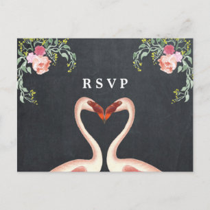 Invitation Carte Postale réponse de mariage floral flamant tropical