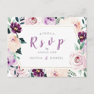 Invitation Carte Postale Réponse de mariage florale pourpre botanique en fl