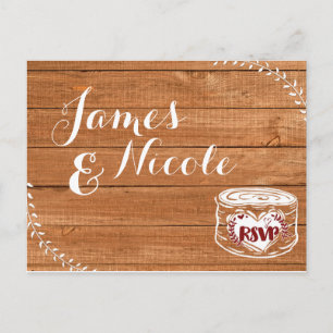 Invitation Carte Postale Réponse de mariage photo en bois de chêne rustique