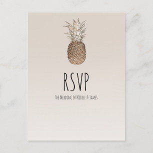 Invitation Carte Postale Réponse de mariage tropical Hawaïen à l'ananas rus