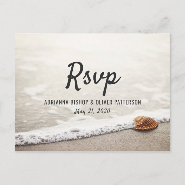 Invitation Carte Postale Réponse de mariage Vagues de plage (Devant)